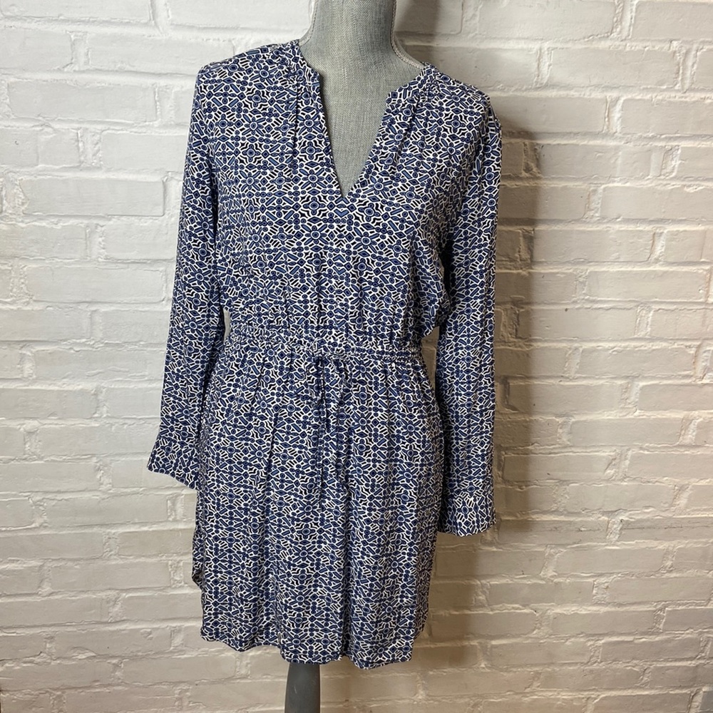 Loft blue & white shirt dress with drawstring waistband size medium
